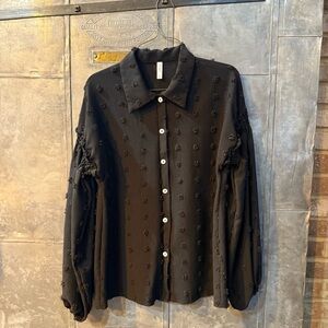 Black Button-Up Blouse with Textured Design by ePretty Chicago, size small